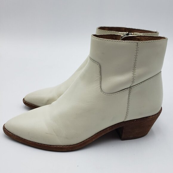 Madewell Charley Leather Boots 7 Womens Block Heel Ankle Booties Cream - Picture 2 of 9
